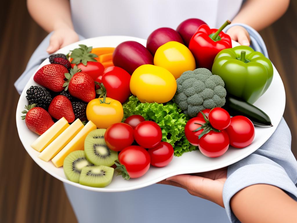A person holding a plate of healthy fruits and vegetables, representing the concept of calorie counting for a healthy lifestyle.