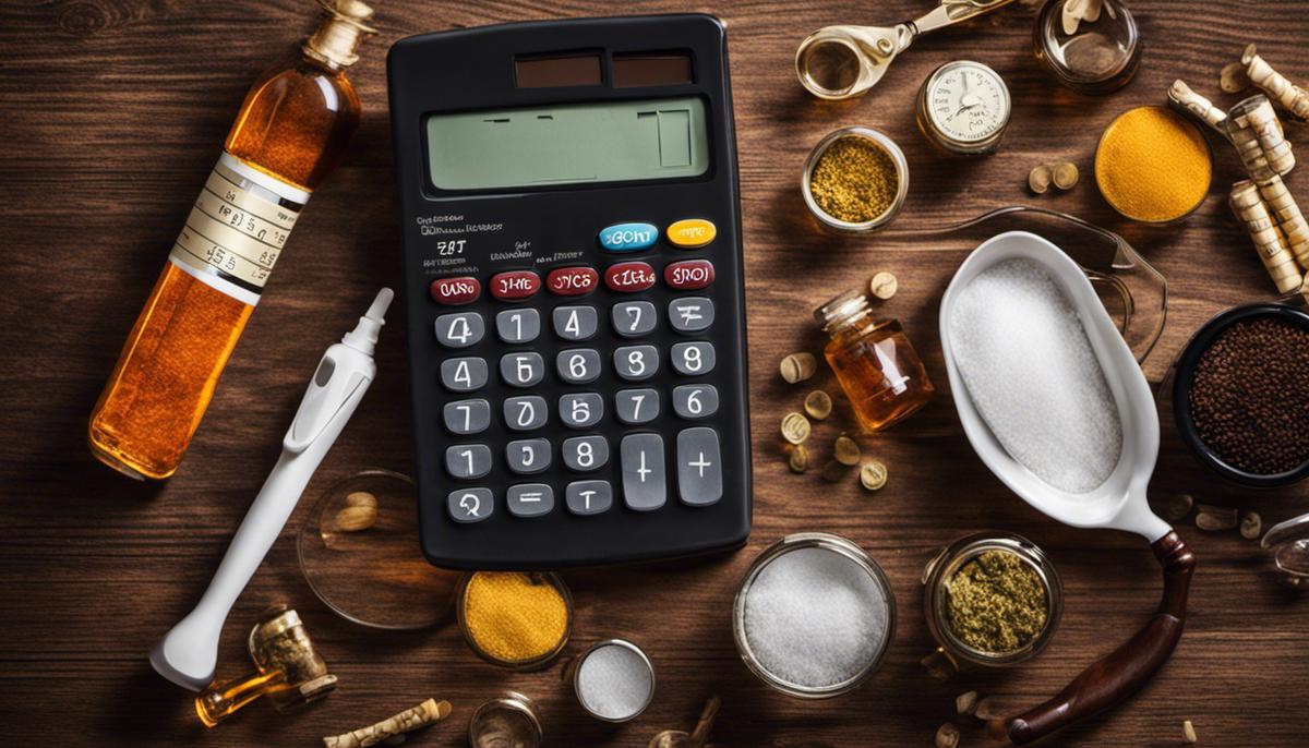 Image depicting pharmacy supplies and a calculator.