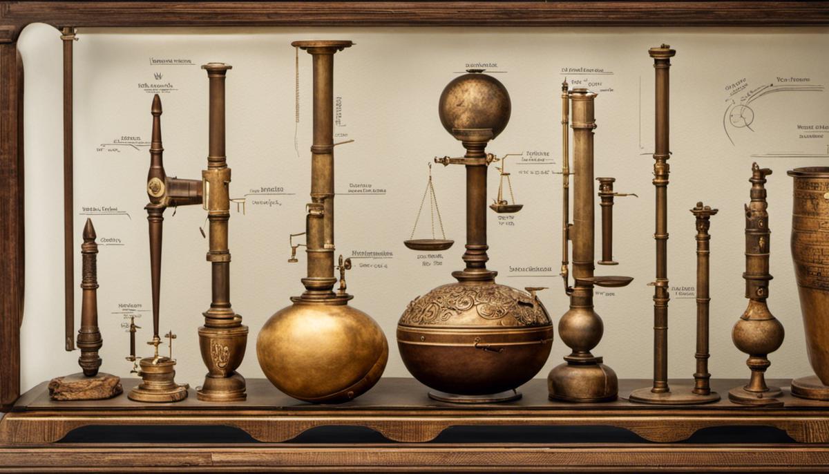 An image depicting different measurement units from ancient to modern, showcasing the evolving nature of measurement over time.