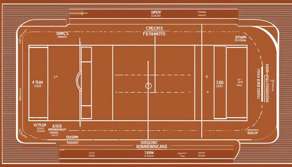 A visual representation of various sports measurements, showing tennis court dimensions, ice hockey rink dimensions, cricket pitch length, rugby ball size, and Formula 1 car dimensions