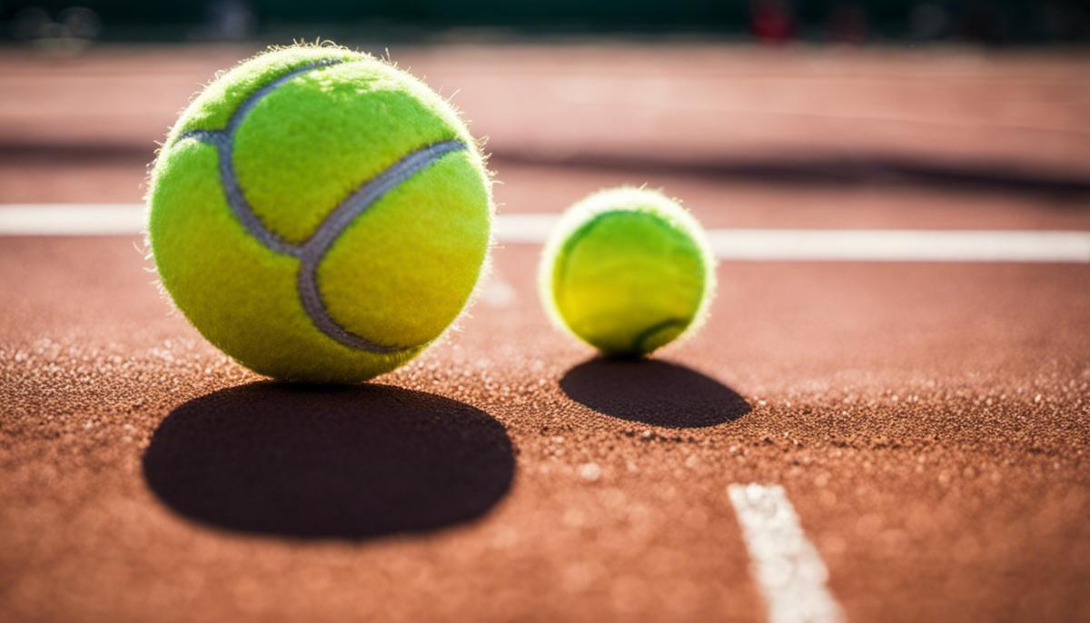 A close-up image of a tennis ball on a court