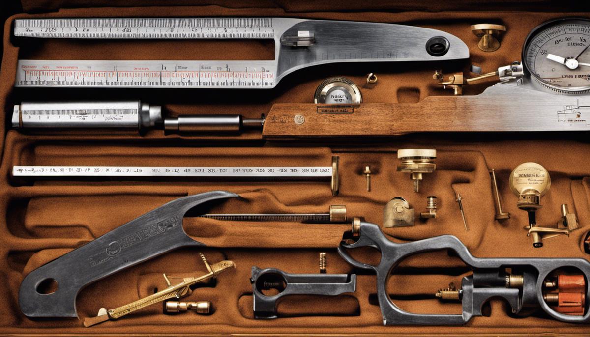 An image showing a collection of measuring tools, symbolizing the importance of standard systems of measurement in engineering.